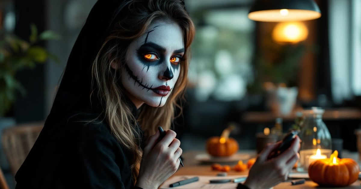 Maquillage pour Halloween artistique et terrifiant réalisé sur un visage avec des techniques professionnelles