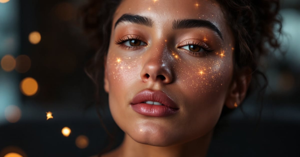 Maquillage halo sur les yeux avec dégradé de fards scintillants, technique beauté éditorial naturel