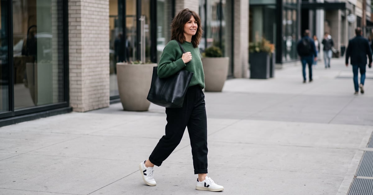 Mode basket femme : tenue casual chic avec sneakers blanches portée avec style au quotidien