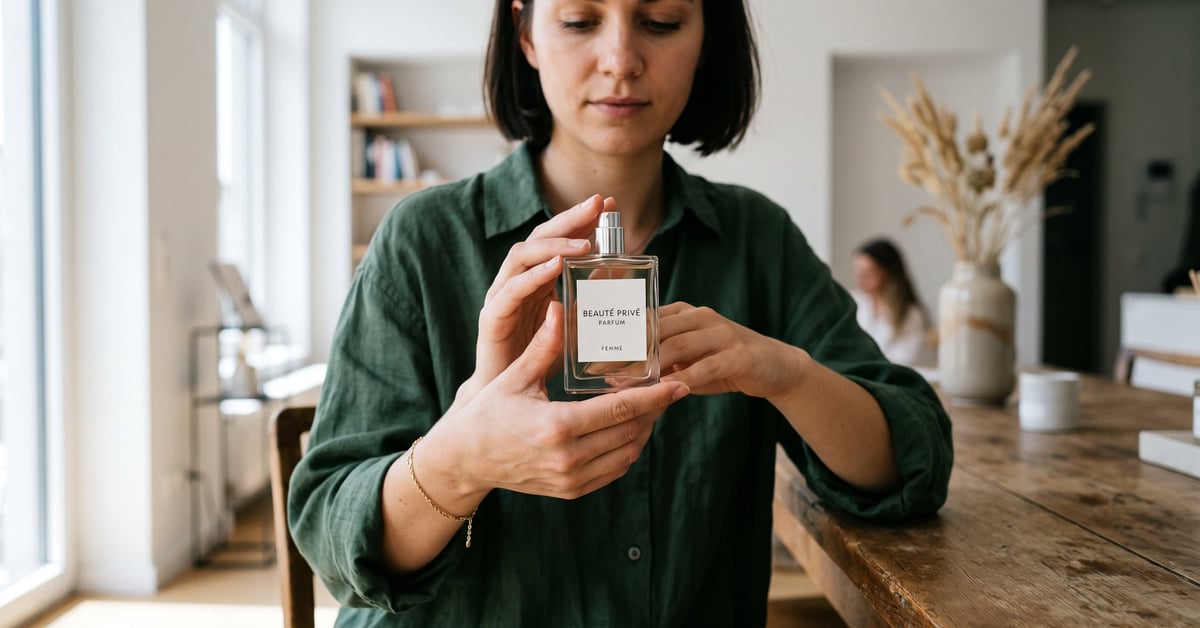 Parfum femme Beauté Privée : flacon élégant sur fond épuré pour les meilleures offres beauté