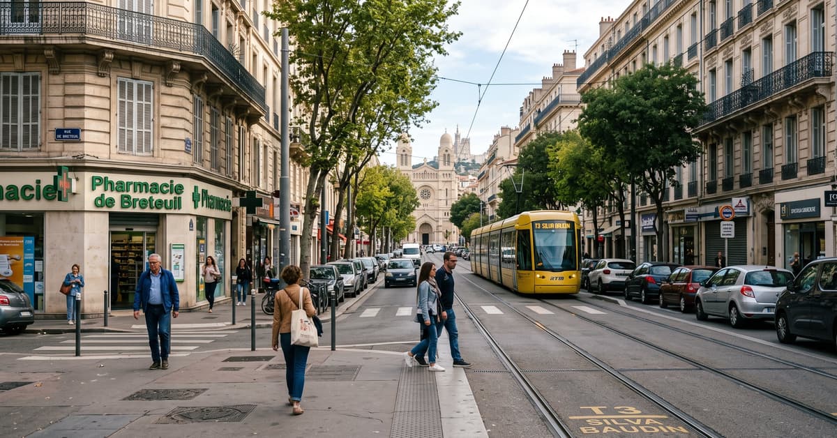 Vue du quartier Marseille Breteuil, secteur central animé de la ville